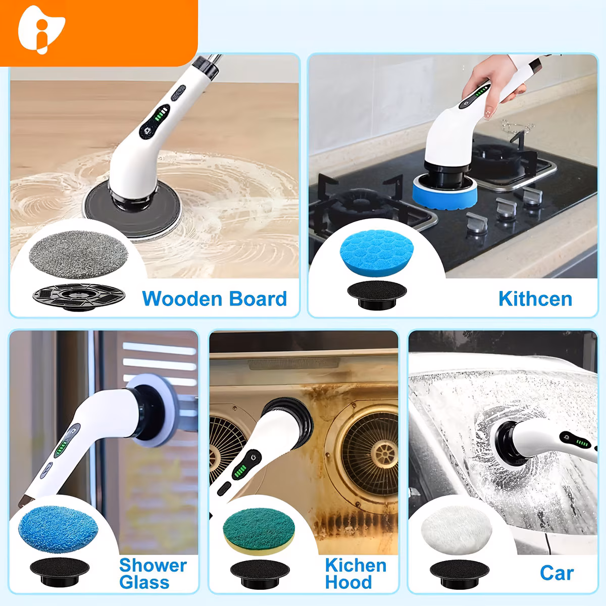 Perie Rotativă Electrică Multifuncțională, Wireless, 25W, 2 Viteze, USB-C, Accesorii Incluse - imagine 3