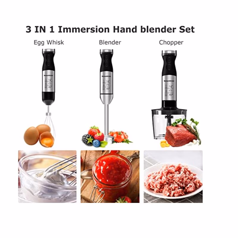Blender Tocător Set 4 în 1, Mixer 1500W, 9 Viteze, Funcție Turbo, Bol Tocător 500ml și Pahar 700ml - imagine 2
