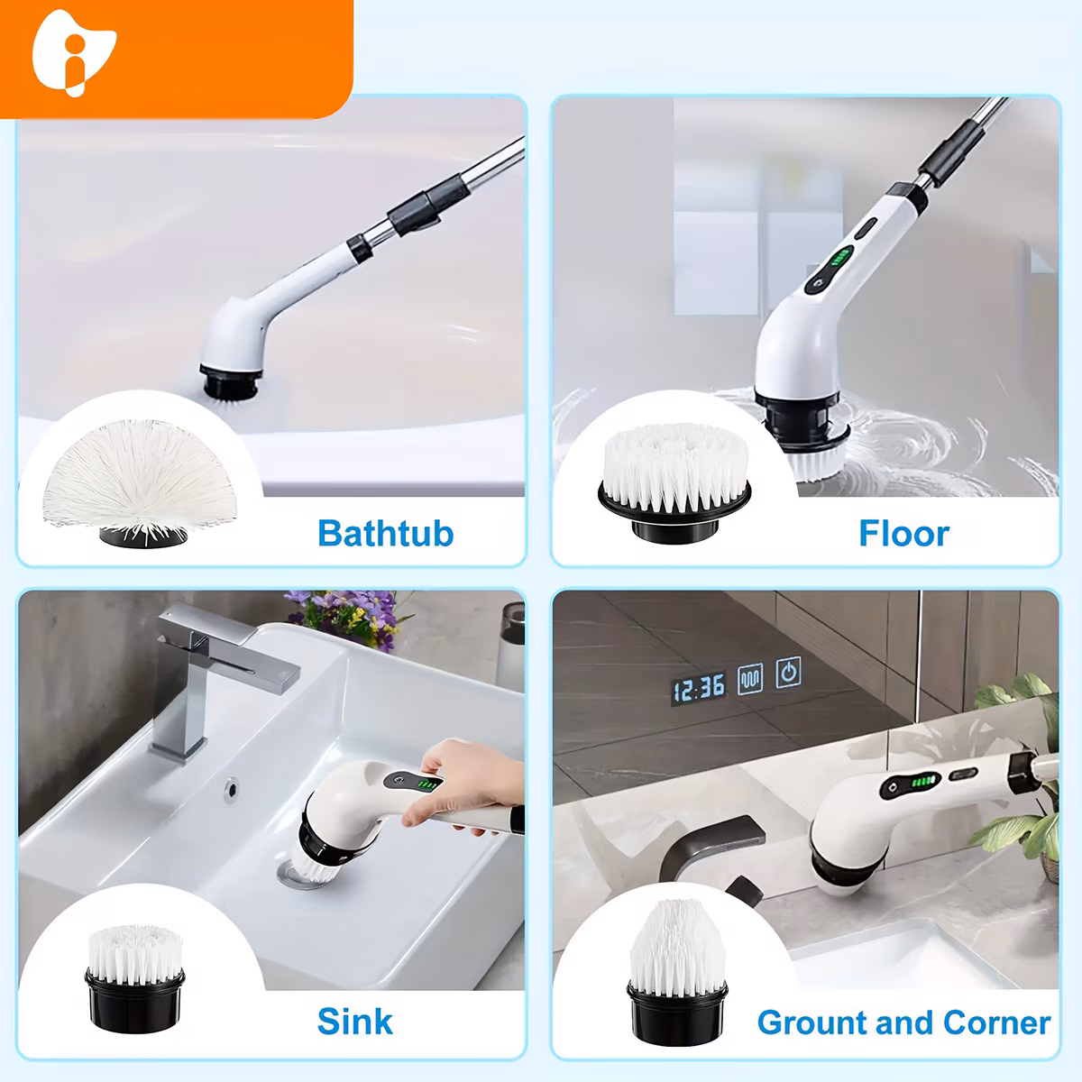 Perie Rotativă Electrică Multifuncțională, Wireless, 25W, 2 Viteze, USB-C, Accesorii Incluse - imagine 4