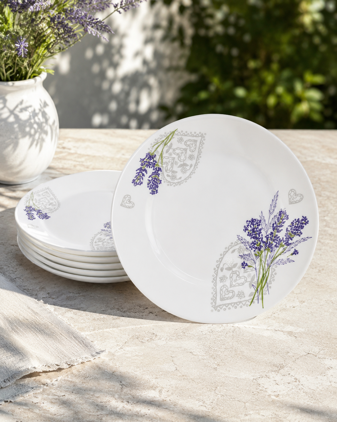 Set 6 Farfurii Plate Lavandă din Opal Alb, 23 cm