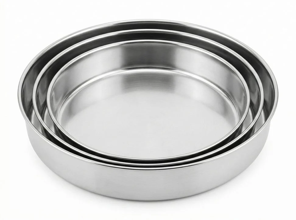 Set 3 Tăvi Rotunde din Inox pentru Copt și Servire, 28 / 32 / 36 cm - imagine 2