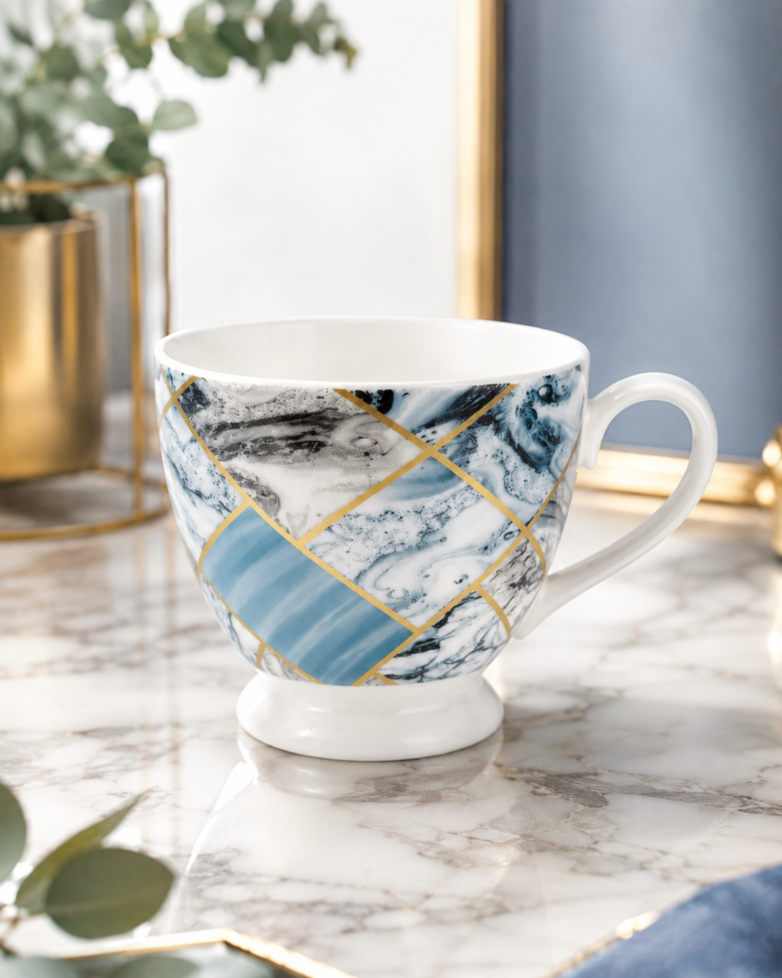 Cană ceramică 10 x 10 cm cu model marmorat - imagine 2