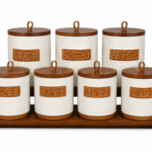 Set Borcane Depozitare 7 Piese cu Suport – Cafea, Ceai, Zahăr și Condimente