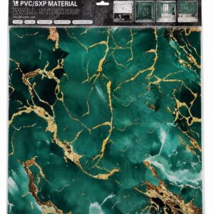 Tapet Autoadeziv 60 x 60 cm PVC/SXP, Marmură Verde cu Auriu