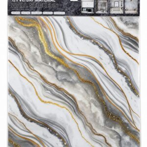 Tapet Autoadeziv 60 x 60 cm, Model Marmură Alb-Gri cu Auriu