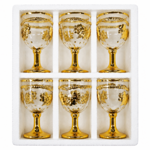 Set 6 Pahare cu Picior din Sticlă 6,5 x 13 cm, Model Auriu