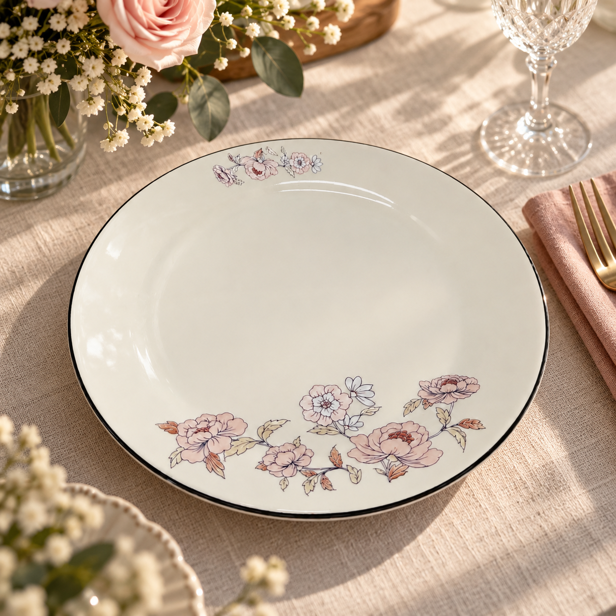 Set 6 Farfurii Ceramice decorative 20.3 cm cu model floral - imagine 2