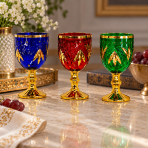 Set 6 Pahare cu Picior din Sticlă 6,5 x 13 cm, 3 Culori Disponibile