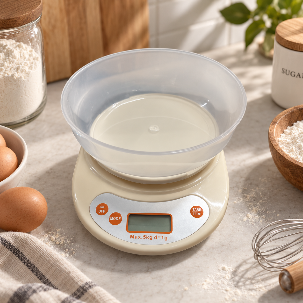 Cântar bucătărie electric cu bol 18 × 5 cm din plastic, capacitate 5 kg - imagine 2