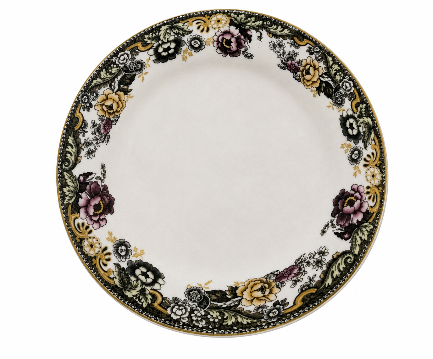 Set 6 Farfurii adânci ceramică 20.3 cm cu decor floral vintage și margine aurie - imagine 2