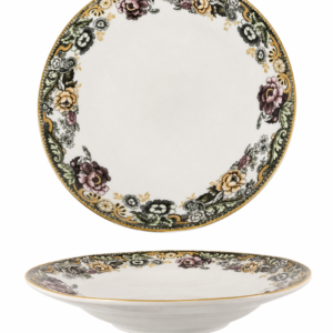 Set 6 Farfurii adânci ceramică 20.3 cm cu decor floral vintage și margine aurie