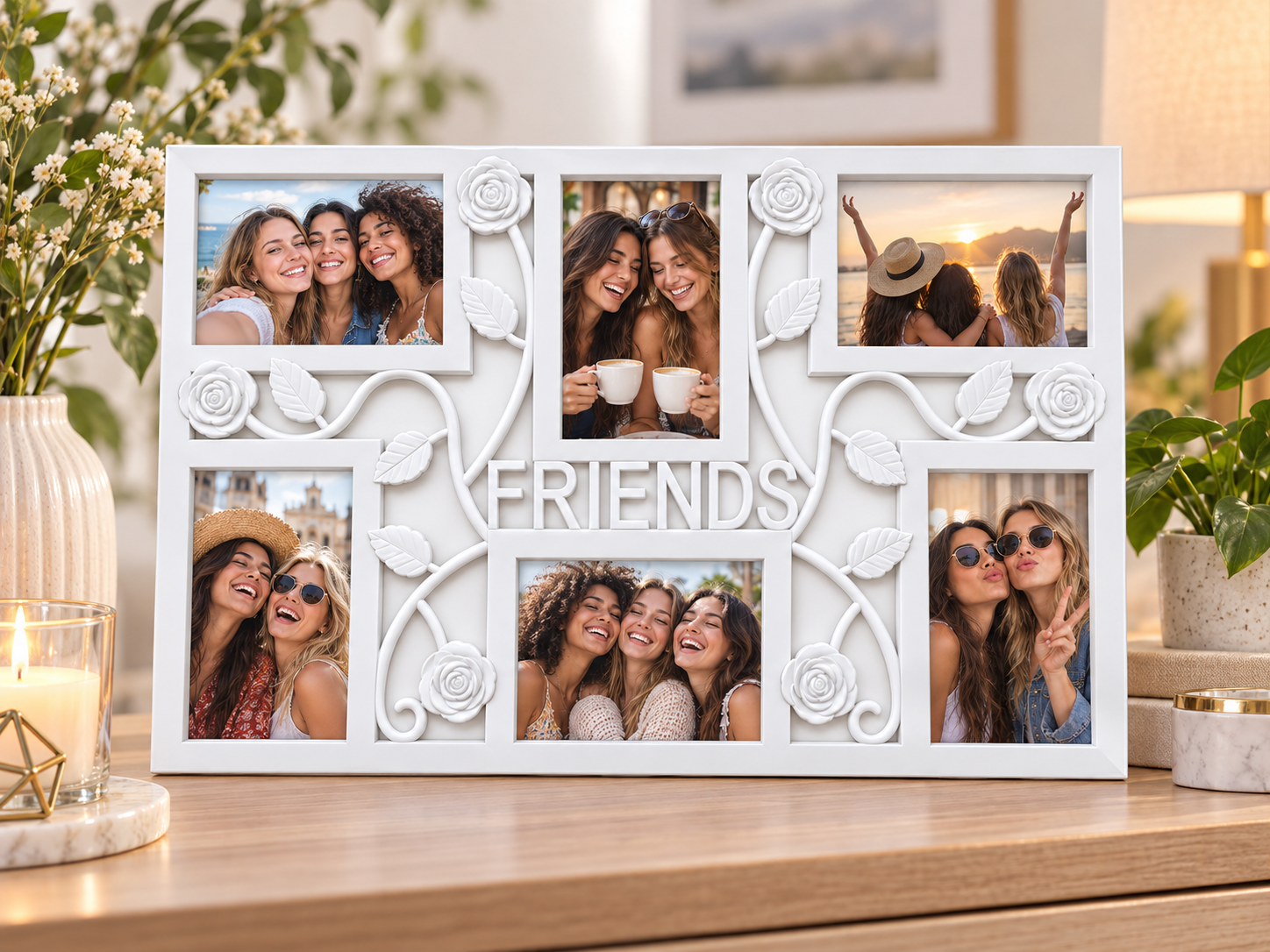 Ramă Foto Decorativă FRIENDS, Albă, pentru 6 Fotografii - imagine 2
