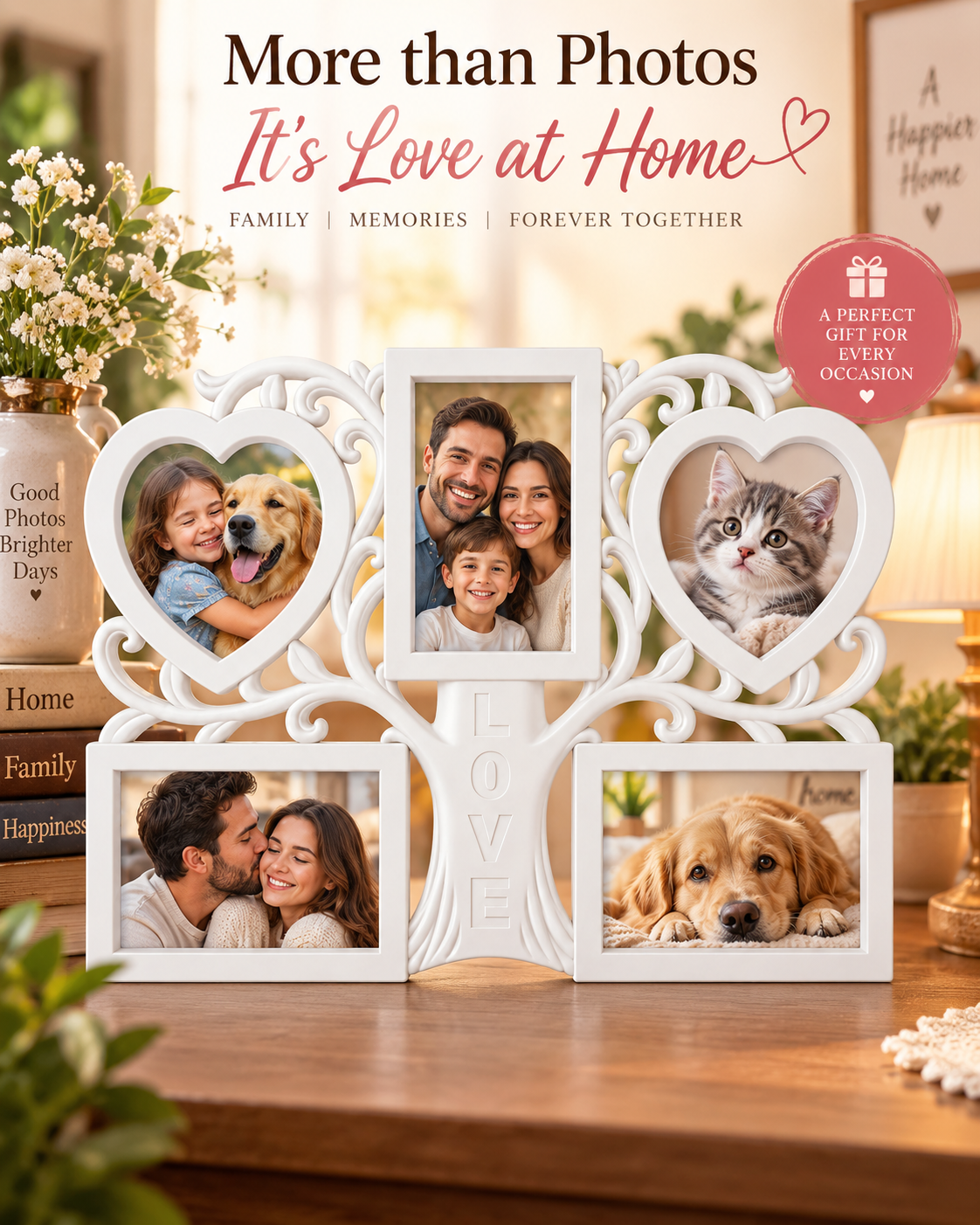 Ramă Foto Tip Copac LOVE, Albă, pentru 5 Fotografii - imagine 2