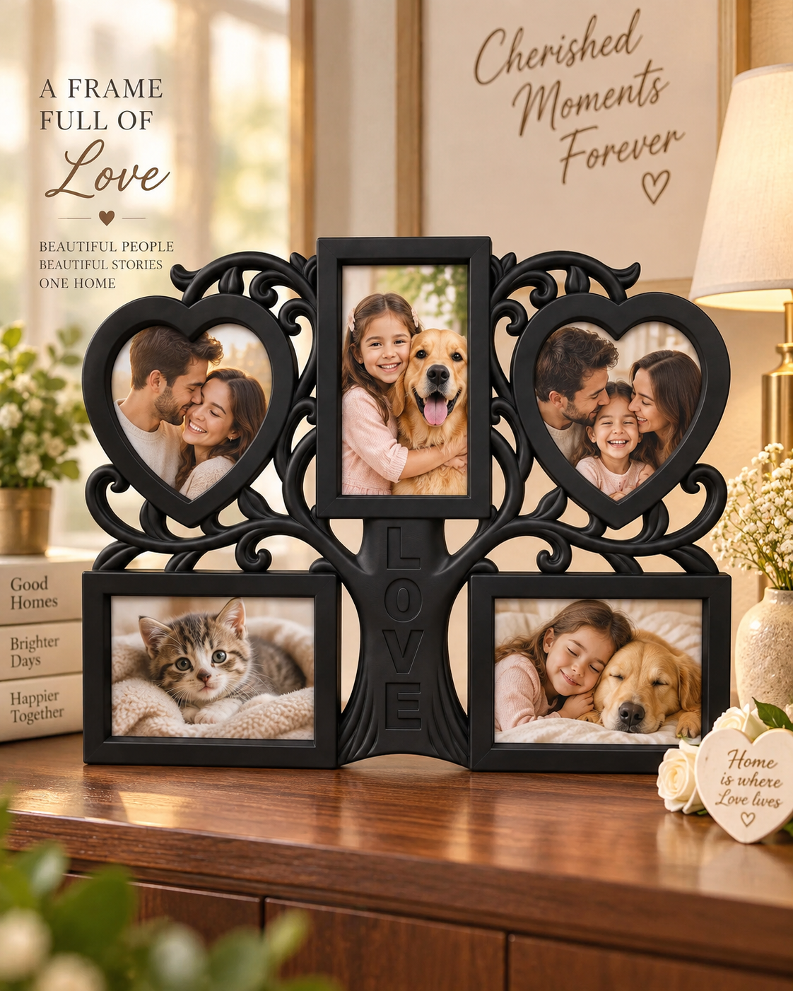 Ramă Foto Tip Copac LOVE, Neagră, pentru 5 Fotografii - imagine 2