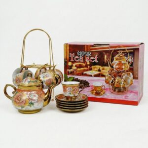 Set de Ceai din Ceramică, 13 Piese: Ceainic, 6 Cești și 6 Farfurii, Model Floral