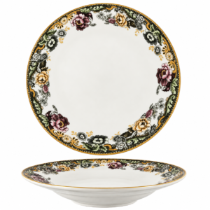 Set 6 Farfurii adânci ceramică 20.3 cm cu decor floral vintage și margine aurie
