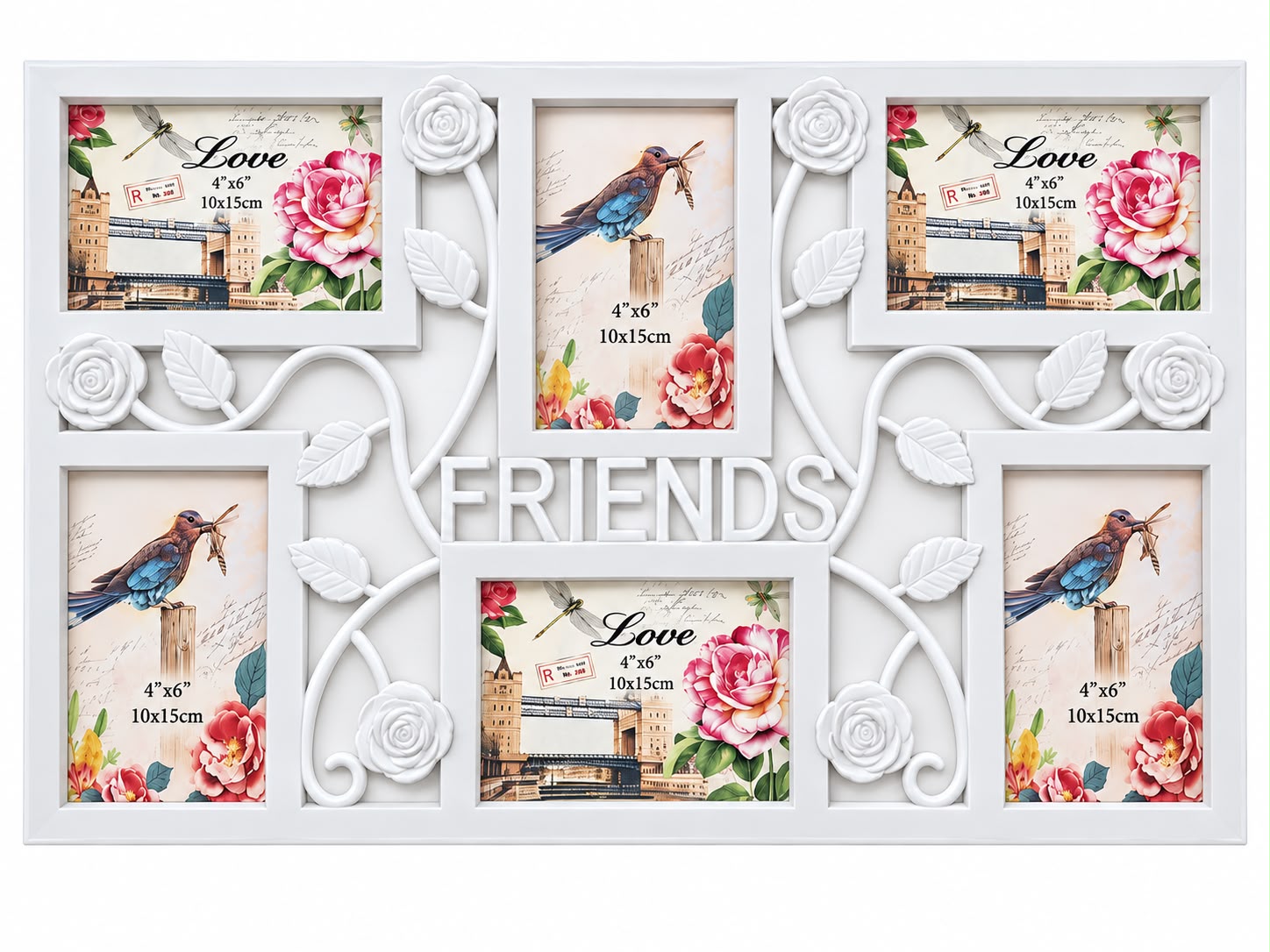 Ramă Foto Decorativă FRIENDS, Albă, pentru 6 Fotografii