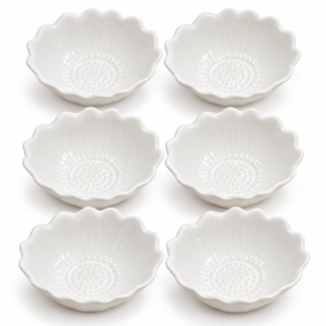 Set 6 Sosiere din Ceramică, 9,5 cm, Albe, Model Floral